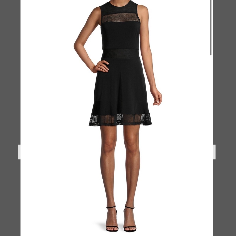 NWT Micheal Kors black mesh fit & flare mini dress